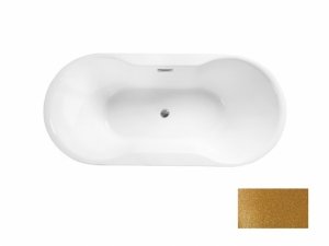 Besco Navia Glam wanna wolnostojąca 160 Złota + maskownica syfonu z przelewem biała WA160NZB