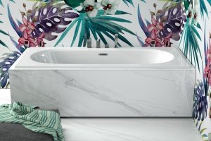 Besco Vitae Slim + wanna prostokątna 160x75cm + syfon z przelewem czarny mat WAV160SC+