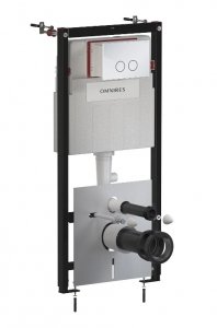Omnires Eco Flush Set STRONGFRAME stelaż podtynkowy z ECO spłukiwaniem do miski toaletowej + STEEL-R45 przycisk spłukujący ze stali nierdzewnej chrom STFWCECO1R45RCR