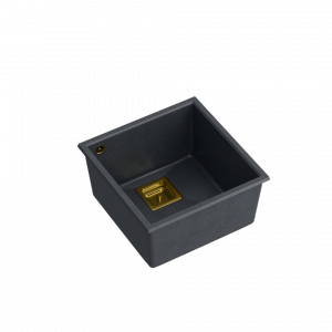 Quadron David 40 zlew granitowy 1-komora 42x42 cm black diamond/elementy złote HQD4242U8G1