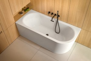 Besco Avita A-line wanna wolnostojąca 160 P + syfon klik-klak gun metal z przelewem slim WAA160APGS
