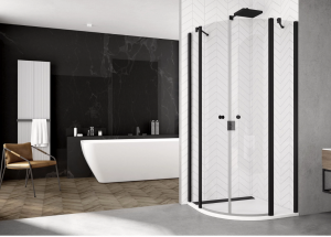 Ronal kabina półokrągła dwuczęściowa 80x200 cm, szkło przezroczyste, profile BLACK LINE czarny mat SOR550800607
