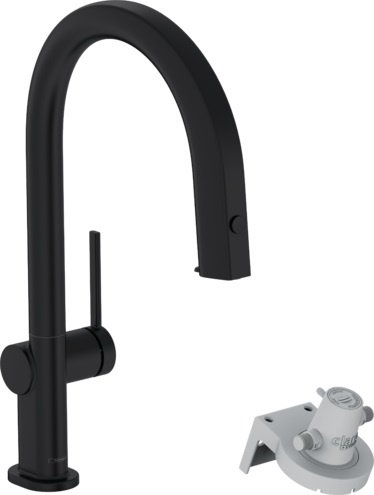 Hansgrohe Aqittura M91 Bateria kuchenna z wyciąganą wylewką z filtrem czarny mat 76826670