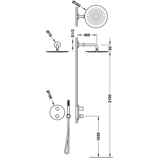 Tres THERM-BOX Zestaw baterii termostatycznej podtynkowej 2-drożnej Therm-box prysznicowej 26235004GR