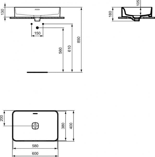 Ideal Standard Strada II Umywalka nablatowa 60x40 cm bez otworów na baterię, biała T299901