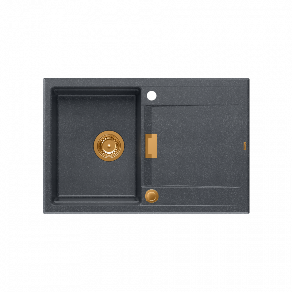 Quadron OWEN 111 GraniteQ zlewozmywak z syfonem Push 2 Open 1-komorowy z/o (760x500x215; kom. 330x430) black diamond / elementy miedziane HQO7650U8PVDC1