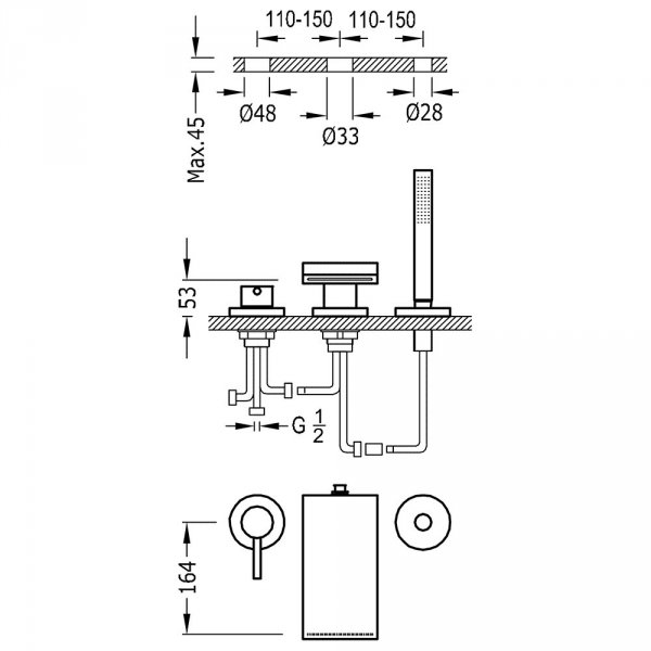 Tres Max bateria wannowa 3-otworowa 162161