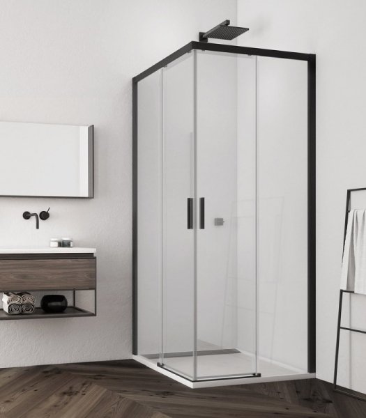 Ronal Top-Line S Black Drzwi prysznicowe przesuwne 100x200 cm prawe profile czarny mat szkło przezroczyste Aquaperle TLSD1000607