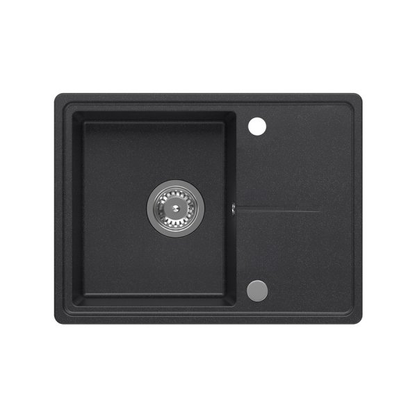 Quadron TONY 116 GraniteQ zlewozmywak granitowy black dotted (czarny) 1-komorowy z/o (60x45x18,5), z syfonem i zaślepką stal szlachetna HTO6045CZK