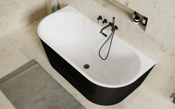 Besco Vica New B&amp;W wanna wolnostojąca czarno/biała 170 + klik-klak chrom z przelewem slim WAS17VNB