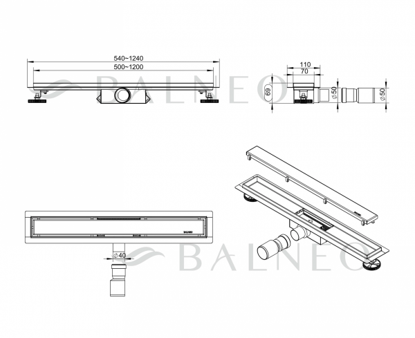 Balneo Duplex Next Gun Metal Odpływ liniowy 70 cm dwustronny A0101100102-2 szczotkowany grafit 