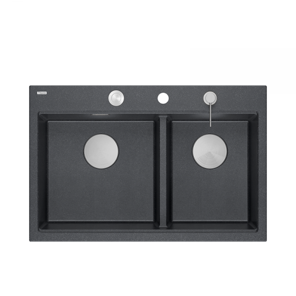 Quadron MARC 120 WORKSTATION GraniteQ zlewozmywak 2-komorowy 760*500*235 mm black diamond + syfon push to open + dozownik stal szcz.+ wkładka ociekowa+ Qmata +deska/ elementy stalowe HQC7650U8BS