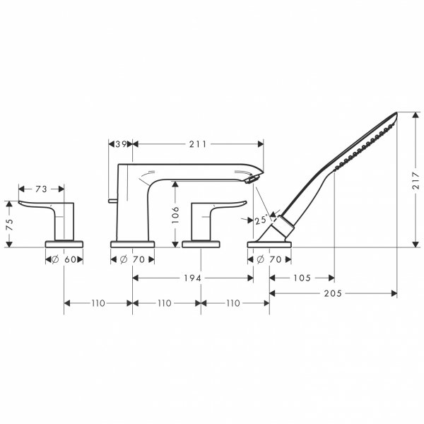 31442000 Hansgrohe Metris 4-otworowa bateria na brzeg wanny
