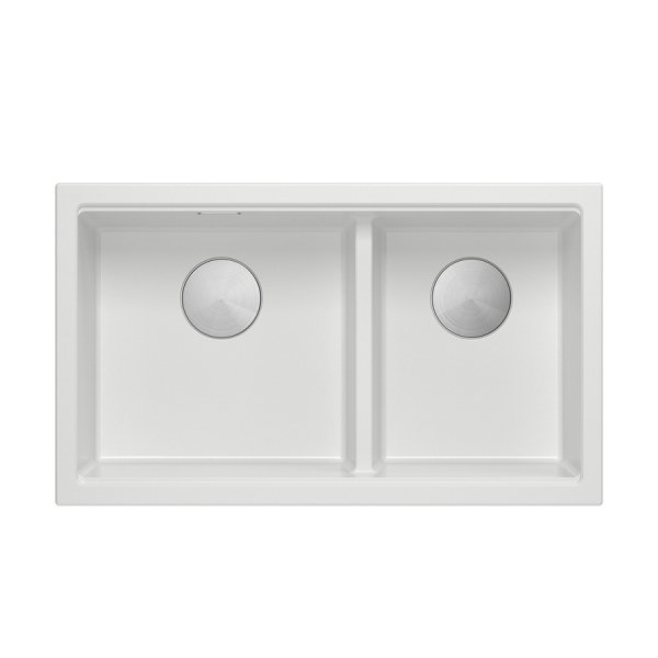 QUADRON | LOGAN 120 | granitowy zlewozmywak kuchenny BIAŁY + STAL | wymiar: 76 x 45 x 23,5 cm | 2-komorowy wpuszczany | podbudowa szafki od: 80 cm HQL7645U1BSI