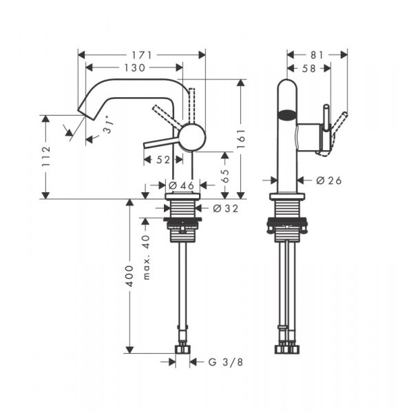Hansgrohe Tecturis S Jednouchwytowe baterie umywalkowe Fine z CoolStart Czarny Matowy 73320670