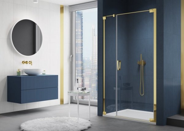 Sanswiss Cadura Gold Line Drzwi wahadłowe jednoczęściowe ze ścianką stałą w linii 140cm profil złoty CA31CD1401207 Sprawdź atrakcyjne rabaty!