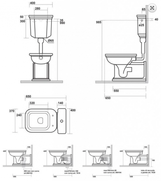 Kerasan Waldorf Miska WC stojąca 65x37cm, czarny połysk 411604