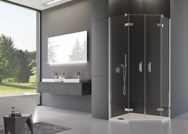 Ronal Sanswiss ścianka boczna do kabiny pięciokątnej 100,1-160x200 cm, szkło Durlux 200, profile chrom PUT52SM11022