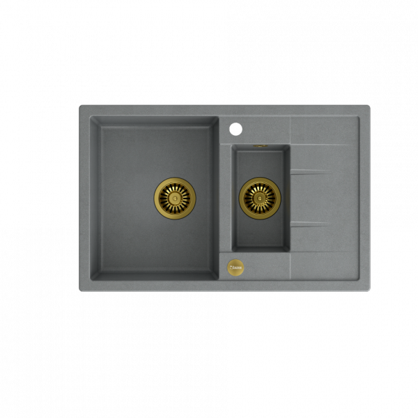 QUADRON MORGAN 156 GraniteQ zlew 1,5 komory silver stone/elementy złote 780x500x220 HB8224U5G1P2O