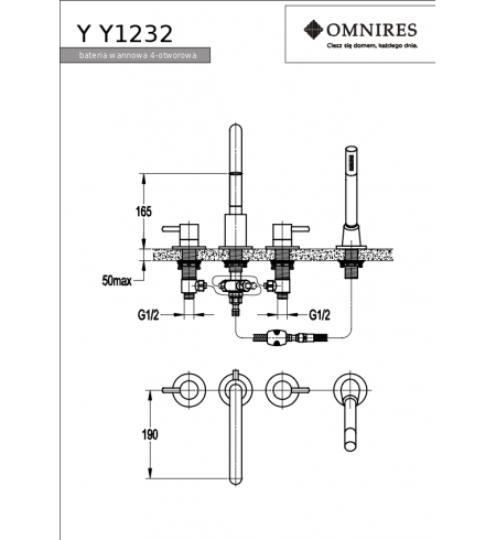 Omnires Y bateria wannowa 4-otworowa Y1232CR WYSYŁKA 