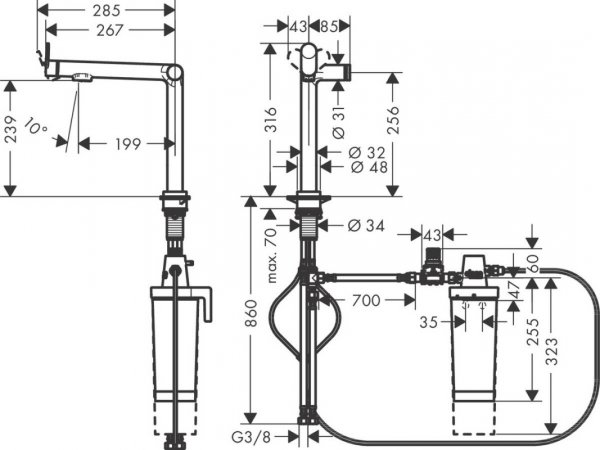 Hansgrohe Aqittura M91 Bateria kuchenna z filtrem stal szlachetna szczotkowana 76802800