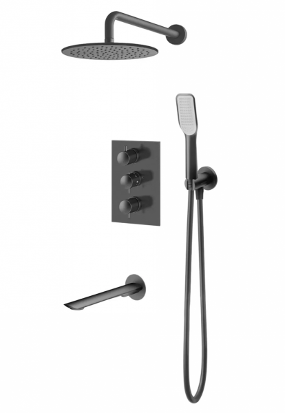VEDO ALETTA NERO Kompletny system wannowo-natryskowy podtynkowy I TERMO deszczownica o śr. 30 cm VBA5231/30/CZ/TERMO czarny mat