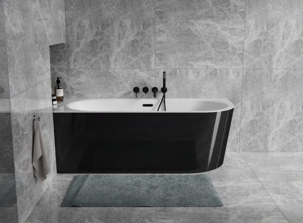Besco Avita A-line Matt B&amp;W wanna wolnostojąca czarny mat/biały połysk  160 L + syfon klik-klak chrom z przelewem slim WAA16AMLS