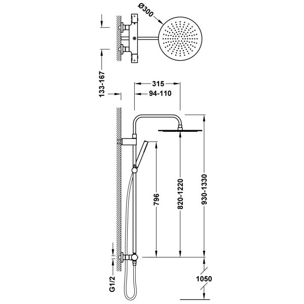 Tres OVER-WALL Zestaw baterii termostatycznej naściennej 2-drożnej prysznicowej Over-wall 19039302OM