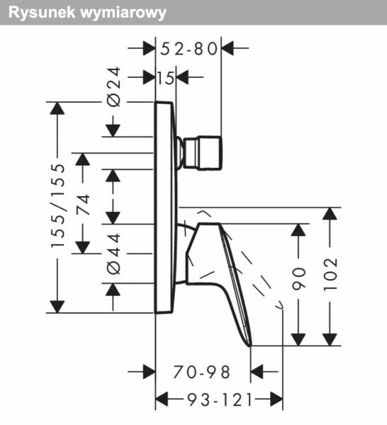 Hansgrohe Logis Jednouchwytowa bateria wannowa, podtynkowa do iBox universal czarny mat 71405670