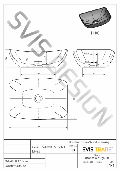 S.V.I.S. Design UMYWALKA 50 CM VIRGO BASIC - STONE, SZARY, LAKIER MATOWY