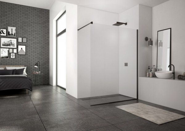 Ronal Sanswiss Easy Black Ścianka prysznicowa Walk-in 100x200 cm profile czarny mat szkło przezroczyste Aquaperle STR4P1000607