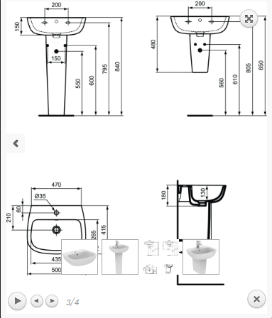 Ideal Standard Esedra Umywalka wisząca 50x41,5 cm z otworem na baterię, z przelewem, biała T280801