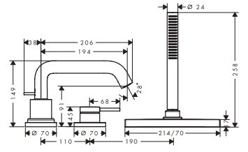 Hansgrohe Tecturis S 3-otworowa, jednouchwytowa bateria na brzeg wanny z sBox, element zewnętrzny Czarny Matowy 73447670