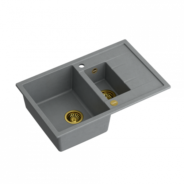 QUADRON MORGAN 156 GraniteQ zlew 1,5 komory silver stone/elementy złote 780x500x220 HB8224U5G1P2O