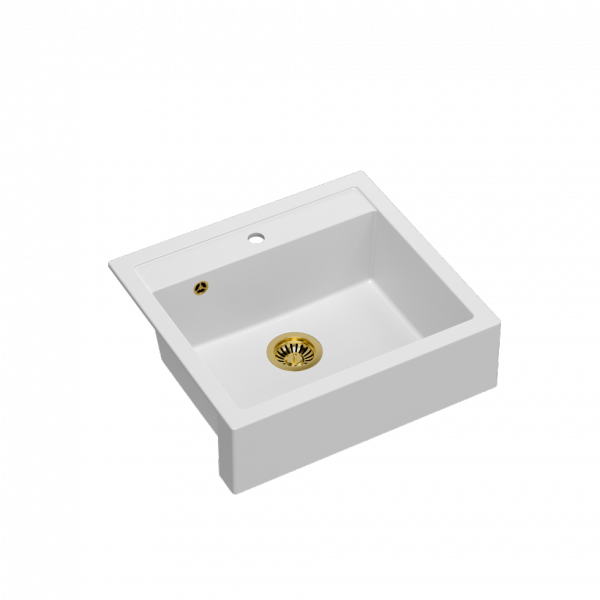 QUADRON BILL 110 GRANITEQ zlewozmywak wpuszczany 1-komorowy 595x540x205 mm, snow white / elementy złote HCQB6054U1PVDG1