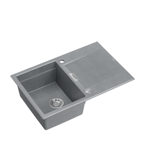 Quadron OWEN 111 GraniteQ zlewozmywak z syfonem Push 2 Open 1-komorowy z/o (760x500x215; kom. 330x430) silver stone / elementy stalowe HQO7650U5BS