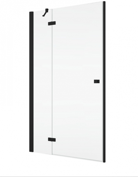 Ronal drzwi jednoczęściowe ze ścianką stałą w linii 75x200 cm, szkło przezroczyste, profile BLACK LINE czarny mat AN13G07500607