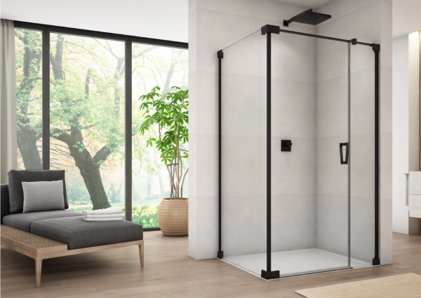 Ronal Sanswiss ścianka boczna 110x200 cm, szkło przezroczyste, profile BLACK LINE czarny mat CAT21100607