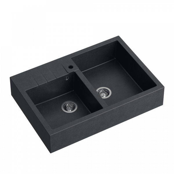 Quadron Bill zlewozmywak granitowy dwukomorowy 90x62 cm black diamond/elementy stalowe  HCQB9062U8BS