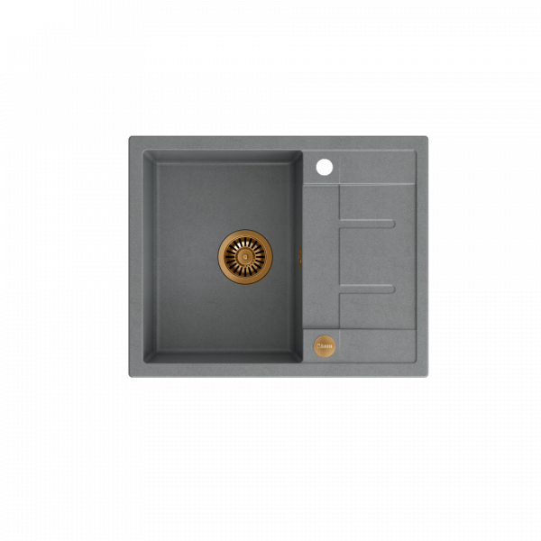 QUADRON MORGAN 116 GraniteQ zlew 1 komora silver stone/elementy miedziane 620x500x220  HB8210U5C1P2O