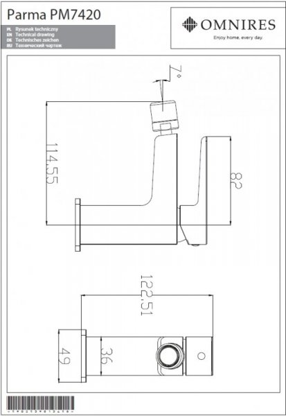 Omnires Parma bateria bidetowa czarna PM7420BL 24H