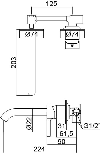 AQG Urban Bateria umywalkowa podtynkowa Two z wylewką RD chrom 01URB160CR