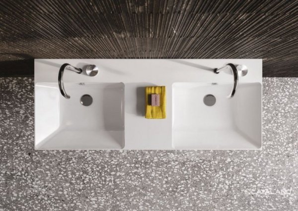 Catalano ZERO 125x50 umywalka dwukomorowa b/o (półka środkowa) z kompletem mocowań biały połysk 1125ZEDUP00/0121270001