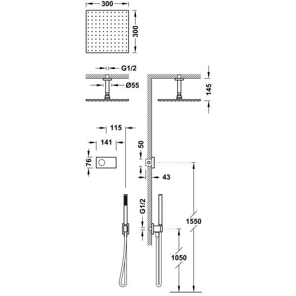Tres SHOWER TECHNOLOGY ZESTAW ELEKTRONICZNEJ BATERII TERMOSTATYCZNEJ PODTYNKOWEJ 2-DROŻNEJ SHOWER TECHNOLOGY BLUE EDITION PRYSZNICOWE-09286564OPM