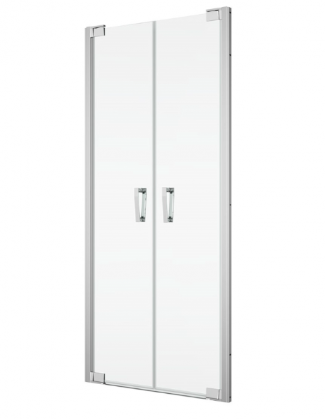 Ronal Sanswiss drzwi wahadłowe dwuczęściowe z profilem przyściennym 80x200 cm, szkło przezroczyste, profile Srebrny połysk CA2C0805007