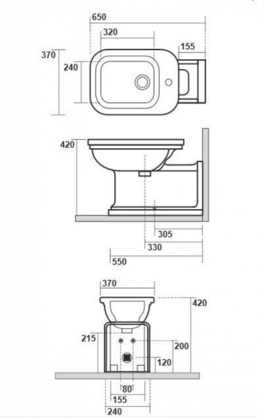 KERASAN WALDORF BIDET STOJĄCY PRZEDŁUŻONY RETRO NERO CZARNY POŁYSK BRONZO BRAZ 4120K6