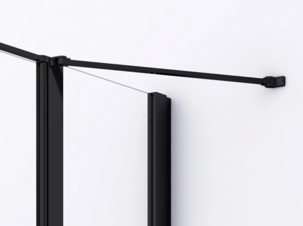 Ronal drzwi wahadłowe dwuczęściowe na wymiar, ze ścianką stałą w linii 150,1-180x0-200 cm, szkło przezroczyste, profile BLACK LINE czarny mat D22T32SM20607