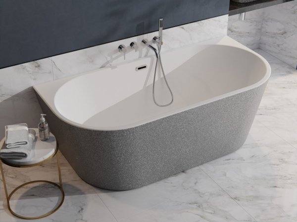 Besco Vica New Glam Grafitowy wanna wolnostojąca 150 + klik-klak chrom z przelewem slim WA150VNGR