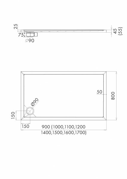 Schedline Brodzik akrylowy Sharper Black Stone 90x100x4,5 cm, prostokątny, Gwarancja 7 lat 3S.S1P-90100/C/ST