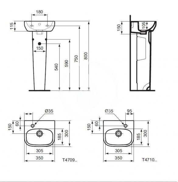 Ideal Standard Ideal Standard i.life A is i.life a umywalka 35 lh bxd T470901 
